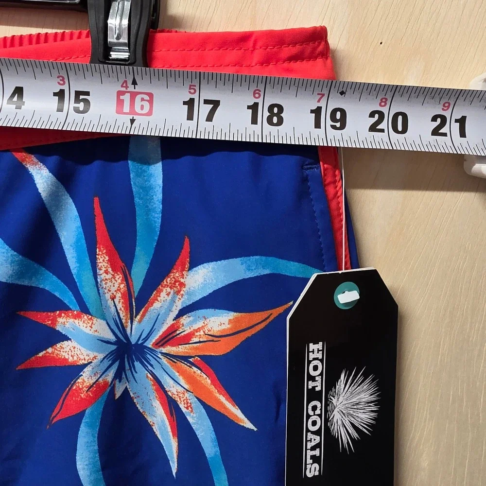 Hot Coals Mens Swim Shorts XL Blue Orange‎ Floral Tropical Quick Dry UPF 50+ New